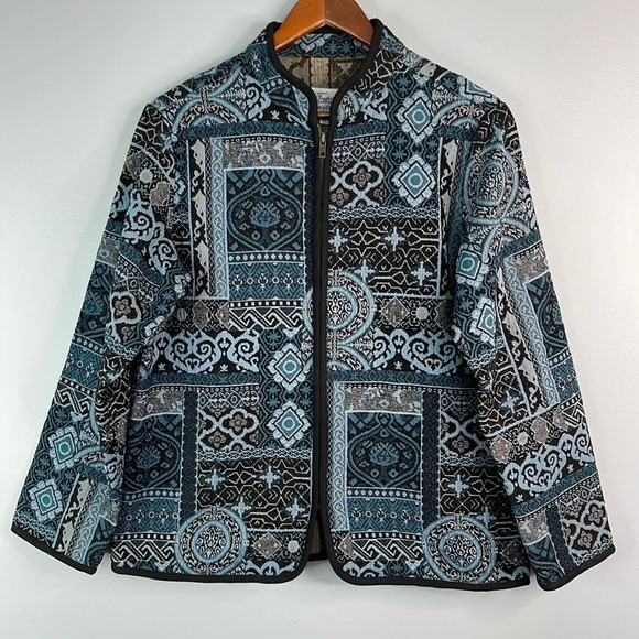 VINTAGE Tradition Country Collection Blue Tapestry Jacket Patchwork M - Picture 10 of 10